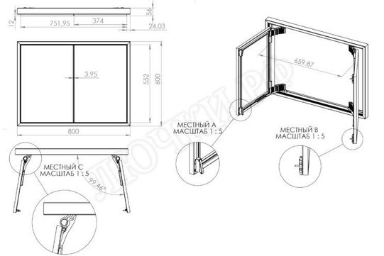Люк под плитку Секрет 3.0, 2 створки 1000*650 Люк под плитку Секрет 3.0, 2 створки 1000*650